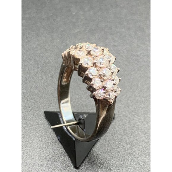 Clear Sparkly Gemstones Ring Size 8 Sterling Silver Cz Stones 925 Triple Row - Picture 4 of 8